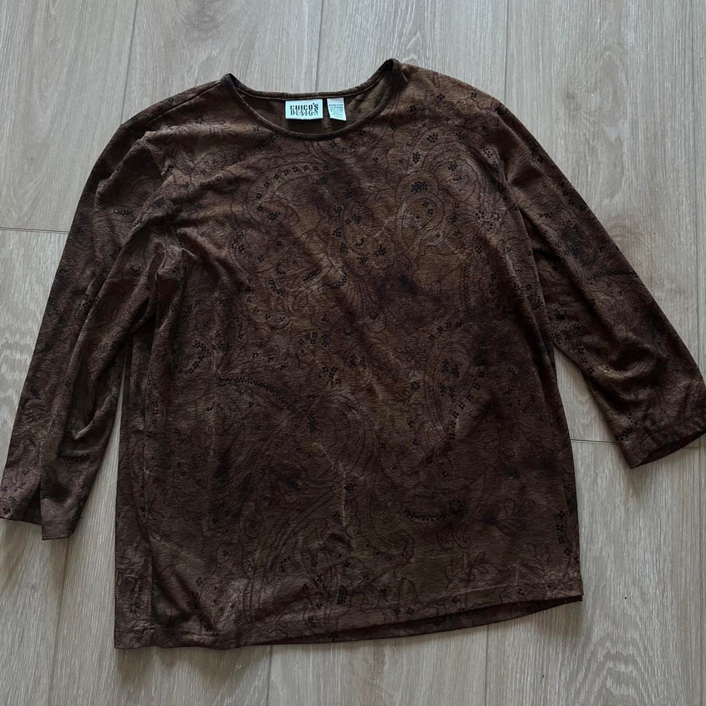 Chico's Brown Rust Burnt Effect Tie Dye Top